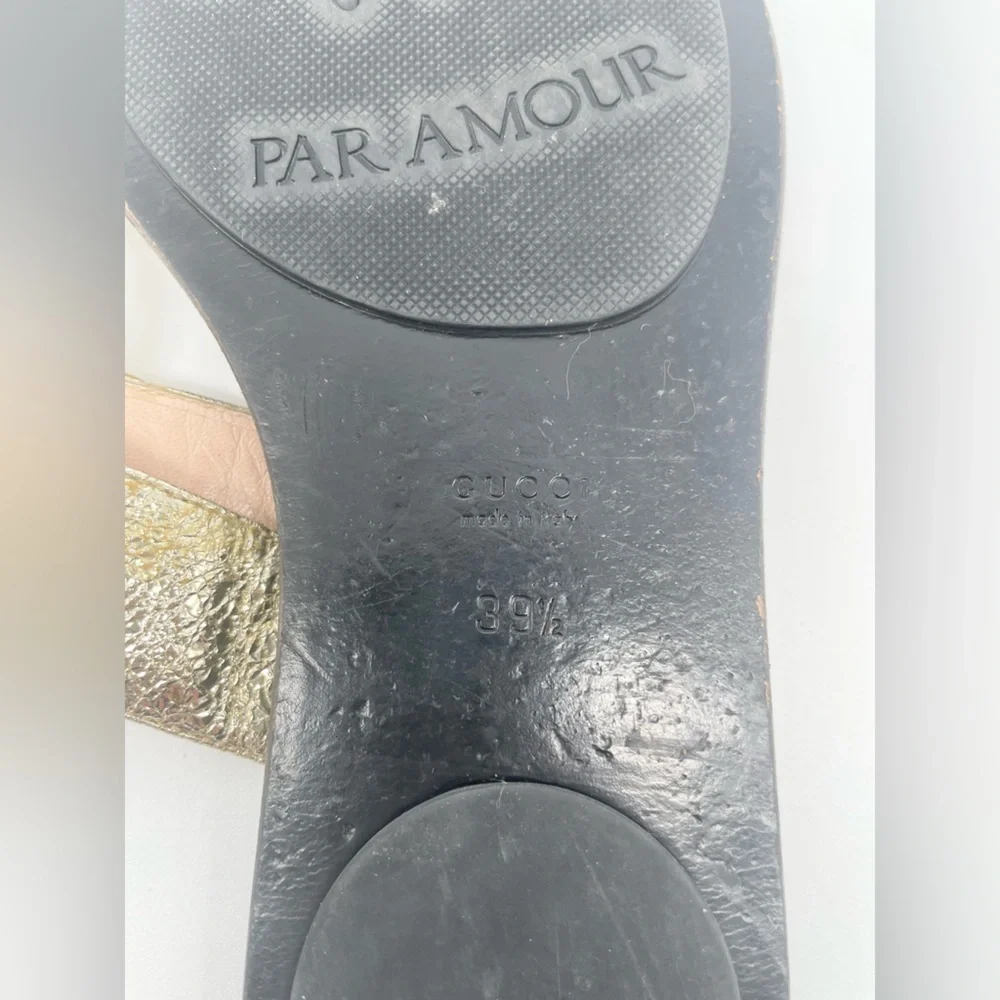 Gucci Metallic Gold leather GG marmont thong sandals flat EU 39.5 - Picture 11 of 12